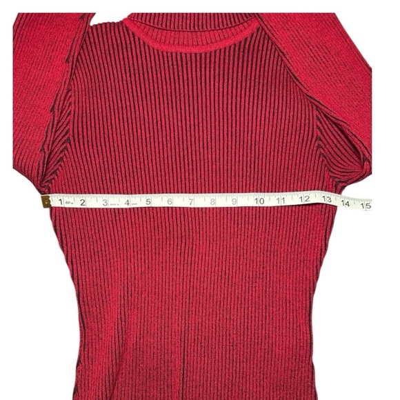 Sandro Red Black Ribbed Knit Turtleneck Sweater Medium | Luxury Fall Winter - Picture 6 of 10